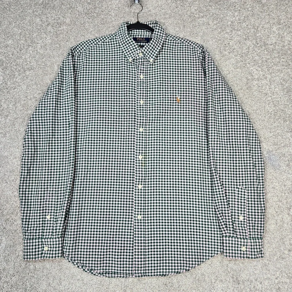 Polo Ralph Lauren Oxford Shirt men XL Green Gingham Check Classic Fit flesh Pony